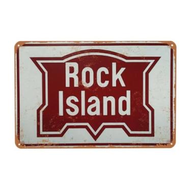 Imagem de GENVER Placa de metal vintage, placas de estanho da rodovia Rock Island, pôster de decoração de placa versátil para casa, homem, bar, casa, homem, caverna, acessórios, garagem, quintal, quarto