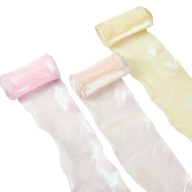 Imagem de Magibeads Fita de chiffon de poliéster de 5 metros com acabamento em tecido sereia de 10 cm para buquês, embrulho de presente de casamento, decorações iridescentes de festa rosa pêssego