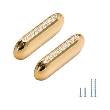 Imagem de Evionlin Puxadores de armário de cozinha de cristal dourado de 1,26 polegadas (32 mm), pacote com 2 puxadores de armário de cozinha de centro a furo, puxadores modernos de gaveta para puxador de