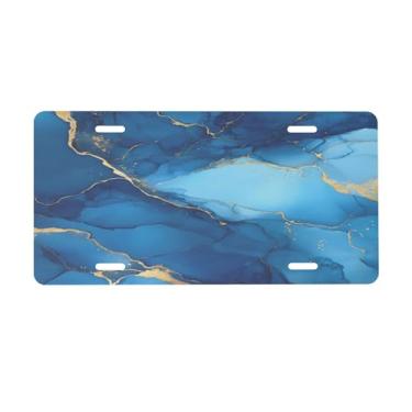 Imagem de Linda placa de matrícula de mármore azul para frente do carro placas de carro alumínio metal adequado para caminhão, placa de porta de carro, bar, café, acessórios automotivos para homens e mulheres