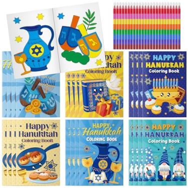 Imagem de Cinrobiye Conjunto de 24 livros de colorir Happy Hanukkah a granel, livros de atividades de chanucá, mini conjunto de desenho de pintura faça você mesmo para festival de luzes, festa de aniversário