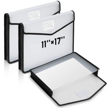 Imagem de AmazingSpark 3 organizadores de pastas de documentos expansíveis tamanho tablóide 28 x 43 cm com fecho de pressão e etiqueta, pasta de arquivo expansível de plástico transparente para gráficos de