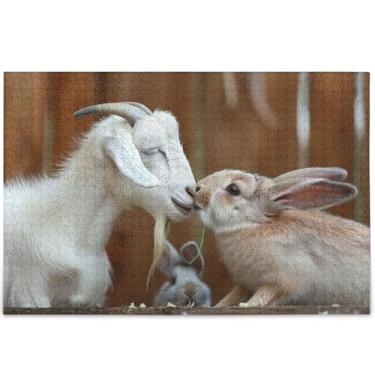 Imagem de Cabra Coelho Beijo Engraçado Adulto Puzzles 1000 Peças Quebra-cabeça Impressão Animal Arte Legal Exclusivo Quebra-cabeças Personalizados Família Elefante Branco, Presentes 75 cm x 50 cm