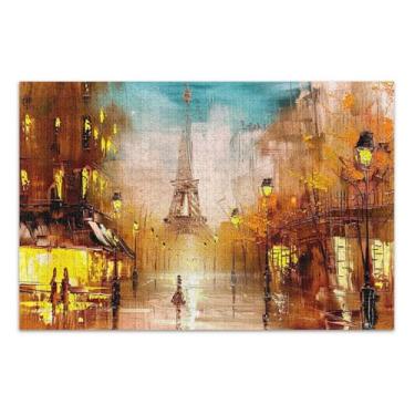 Imagem de Quebra-cabeça para adultos Painting Street Paris Eiffel 1000 peças, presentes para amantes de quebra-cabeças, quebra-cabeça rígido para adultos, desenho animado, 75 x 40 cm