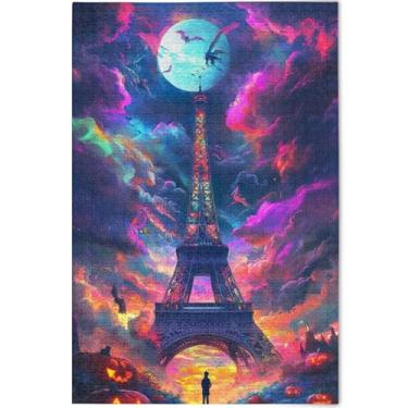 Imagem de Quebra-cabeça neon personalizado Torre Eiffel Paris para adultos 1000 peças flor pintura animal quebra-cabeça presentes exclusivos presentes para jogo de elefante branco, 75 x 50 cm