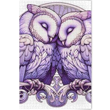 Imagem de Quebra-cabeça de coruja lavanda pássaros do amor adultos quebra-cabeça 500 peças engraçado divertido mordaça presente personalizado animal arte colorida, 52 cm x 37,8 cm