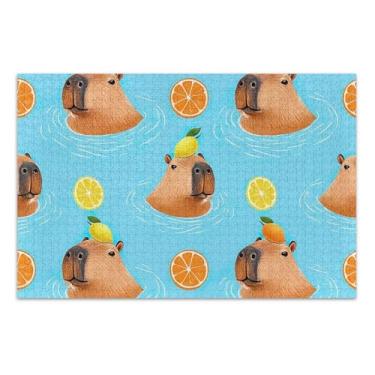 Imagem de Quebra-cabeça 500 peças para adultos capivaras brincalhonas azul branco elefantes presentes diversão família quebra-cabeça animal arte pintura, 50 x 37 centímetros