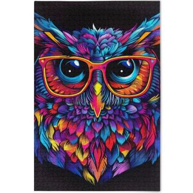 Imagem de Quebra-cabeça de coruja colorida personalizada para adultos, 500 peças, jogos tecnológicos, presentes exclusivos para adultos, pintura animal, 52 x 37,8 cm