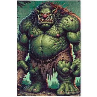 Imagem de Quebra-cabeça monstro verde 1000 peças para adultos decoração de arte pintura única divertido brinquedo adulto presentes personalizados para jogo de elefante branco, 75 x 50 cm