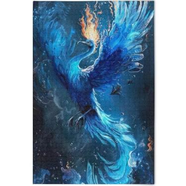 Imagem de Phoenix Flying Blue Fire personalizado 1000 peças quebra-cabeças adultos amigos família jogo presentes paisagem quebra-cabeça decoração arte de casa, 75 cm x 50 cm