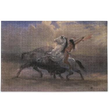 Imagem de Quebra-cabeça personalizado Albert Bierstadt esboço último búfalo adultos 500 peças paisagem arte divertida quebra-cabeça família elefantes brancos presentes, 52 cm x 37,8 cm