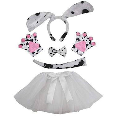 Imagem de Petitebella Tiara de cachorro de orelha longa com laço e luvas tutu, 5 peças, fantasia de menina 1-8 anos (5-8 anos, dálmata)