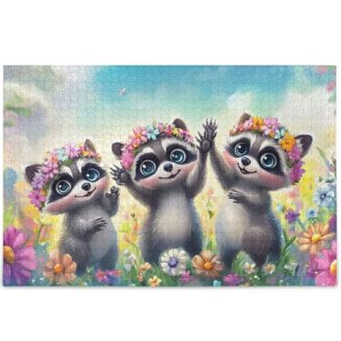 Imagem de Quebra-cabeça de flores de guaxinins fofos para adultos 500 peças presentes engraçados de tecnologia de jogo personalizado exclusivo quebra-cabeça presentes arte animal flor, 52 cm x 37,8 cm