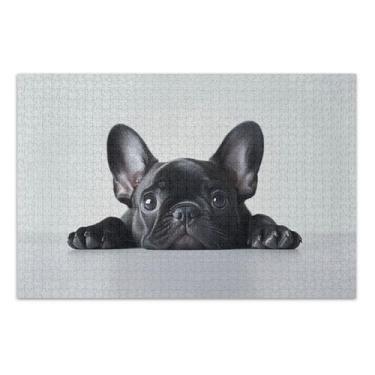 Imagem de Quebra-cabeça adorável buldogue francês filhote de cachorro 1000 peças arte adulto pintura brinquedo personalizado quebra-cabeça duro presentes de festa elefante, 75 x 40 centímetros