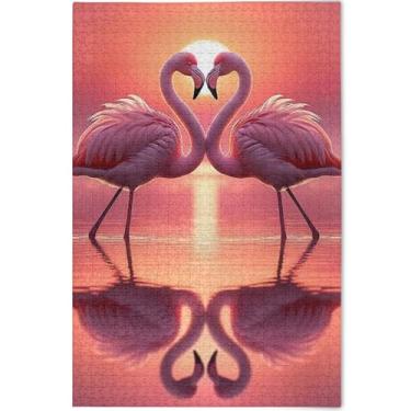 Imagem de Quebra-cabeça para adultos, flamingos, amor, pássaros, personalizados, 1000 peças, presentes para jogo de elefante branco, natureza, divertido, quebra-cabeça animal, arte, pintura, 75 x 50 cm