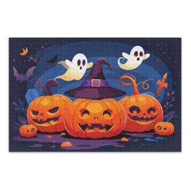 Imagem de Quebra-cabeça adulto 500 peças de desenhos animados de Halloween abóboras fantasmas presentes para elefante branco jogo divertido arte quebra-cabeça animal flor arte, 50 x 35 centímetros