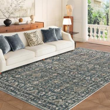 Imagem de ARKIIKI Tapetes de área para sala de estar, tapetes macios azul lavável, tapetes internos vintage para quarto, casa, escritório, lavanderia, tapete antiderrapante de borracha, azul escuro