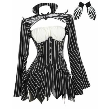 Imagem de MEOWCOS Fantasia de Halloween Cosplay Gótico Manga Longa Top Tubo com Saia e Luvas