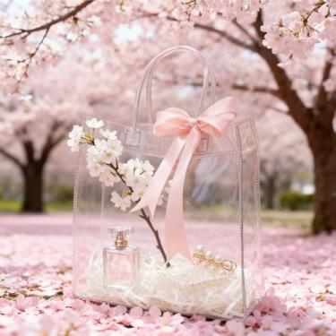 Imagem de 1 bolsa de vinho de gelo, portátil, dobrável, transparente, para presente com alças para reunião de casamento, festa ao ar livre (11,8 x 13,7 x 4,7 polegadas)