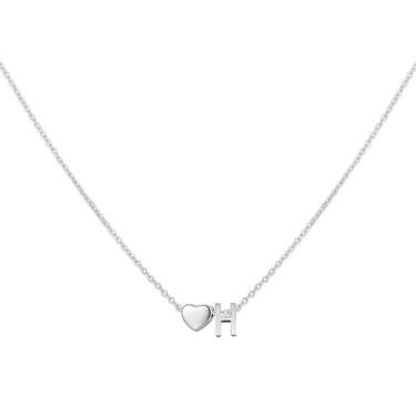 Imagem de brenstof Colar feminino com inicial de coração dos EUA - Colar com pingente de letra A banhado a ouro 18K delicados colares de coração minúsculos colares de inicial para presentes de aniversário para