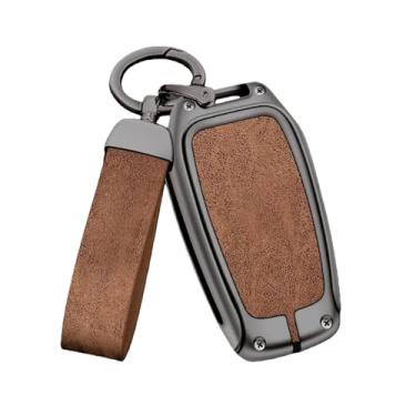 Imagem de Capa de chave de carro de couro de liga de zinco compatível com Toyota CHR Hilux Fortuner Land Cruiser 200 Camry Corolla Crown RAV4 Highland(A-gun brown ring)
