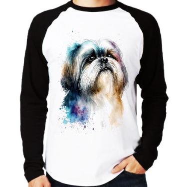 Imagem de Camiseta Raglan Cachorro Shih Tzu Watercolor Manga Longa - Foca na Mod
