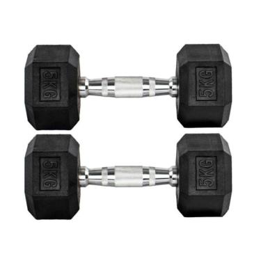 Imagem de Par Halteres 5kg + 5kg Dumbbell Sextavado Emborrachado Pegada Cromada Gallant (GDb05F3B-Pt)-Unissex
