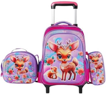 Imagem de Mochila escolar de rodinhas com LED, kit 3 peças com mochila. lancheira forrada e estojo, para meninos e meninas de 6 a 12 anos (HENA)