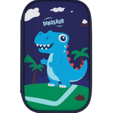Imagem de Estojo Infantil 3D em EVA Unissex com 3 Compartimentos – Estojo Escolar Grande para Lápis, Canetas e Acessórios | Porta-Canetas Fofo Resistente, Volta às Aulas (Dinossauro)