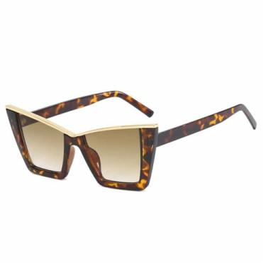 Imagem de Óculos de Sol Femininos Olho de Gato Oversized com Lentes Degradê e Proteção UV400 para Esportes ao Ar Livre, Corrida e Ciclismo, Estampa de Leopardo