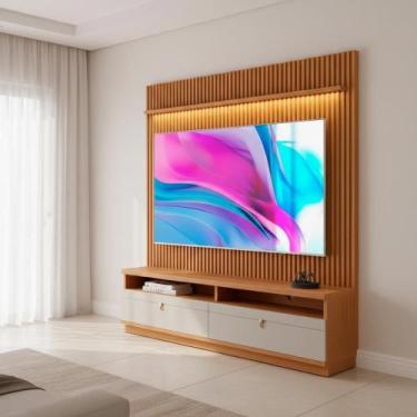 Imagem de Painel Com Rack Para TV Até 75 Polegadas Ripado Nature Off White - Rep