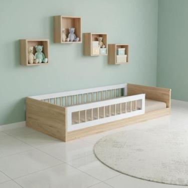 Imagem de Cama Montessoriana Solteiro Com Grade de Proteção Repleta, Aveiro Oak 