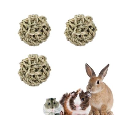 Imagem de QYvtsor 3 peças de brinquedo de mastigar bola de grama, brinquedo para dentição de corda para coelhos, hamsters, porquinhos-da-índia, filhotes e outros animais pequenos