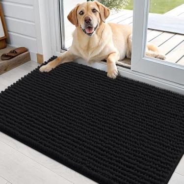 Imagem de OLANLY Tapete de porta de cachorro para patas enlameadas 91 x 61 cm, capacho de lama de chenille ultra absorvente, antiderrapante, lavável e com armadilha de sujeira para entrada interna, tapetes