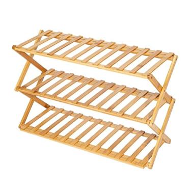 Imagem de Sapateira dobrável de bambu de várias camadas, prateleira de sapato sem instalação, multifuncional independente para armário (cor: cor primária, tamanho: médio) (preto médio)