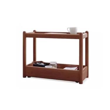 Imagem de ZXLPHA Mesa lateral de sofá, mesa lateral de madeira maciça, armário lateral, armário lateral, sala de estar, mesa lateral móvel, mesa de centro de vidro, suporte de armazenamento de camada dupla