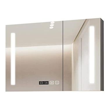 Imagem de Armário de espelho de banheiro inteligente, armários de remédios individualmente montado na parede espelho de banheiro com organizador de armazenamento grande e leve, economiza espaço para banheiro