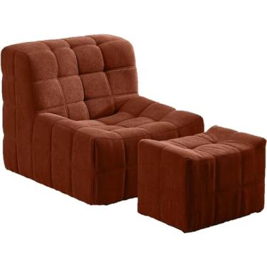 Imagem de Cadeiras Bean Bag para adultos com apoio para os pés, poltrona de veludo cotelê, poltrona de sofá fofa preguiçosa com enchimento para sala de estar, quarto, apartamento caramelo -2