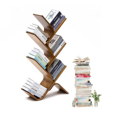 Imagem de Prateleira de livros de bambu para chão, estante de livros de árvore alta moderna, estante de canto pequena organizadora estreita para quarto, sala de estar, escritório em casa