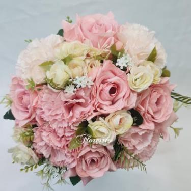Imagem de Buquê de Noiva Artificial com Flores Coloridas para Casamento Civil ou Religioso(918Rosa/Cravo/Botão)