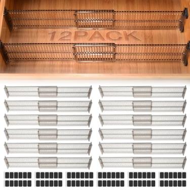 Imagem de 12 conjuntos de divisórias de gavetas, 8 cm de altura, 27,4 a 51 cm, organizador de gaveta ajustável, separador de alta transparência para roupas íntimas de bebê (preto transparente, conjunto único de