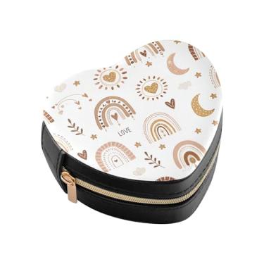 Imagem de Burbuja Caixa de joias Boho em forma de coração arco-íris mini estojo de joias de viagem para mulheres e meninas, estojo portátil organizador de armazenamento para brincos, anéis, colares e pulseiras