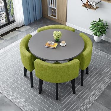 Imagem de Conjunto 5 de mesa de jantar e cadeiras, mesa de negociação, escritório, lojas, reuniões, pequenas mesas redondas, móveis que economizam espaço, mesas de conferência de escritório (verde, 90 cm)