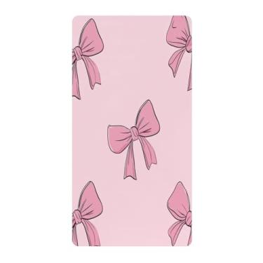Imagem de Blueangle Lençol de berço padrão para berço infantil - Lençóis de algodão macio e respirável com estampa de laço rosa (483)