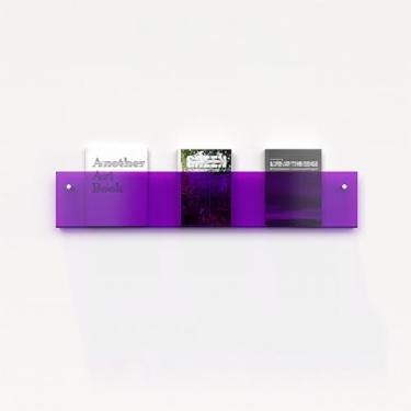 Imagem de Porta-revistas de acrílico montado na parede - Suporte de folheto roxo e organizador de discos de vinil, perfeito para prateleira de jornal de quarto de crianças e exibição de caderno de papel (L60 cm