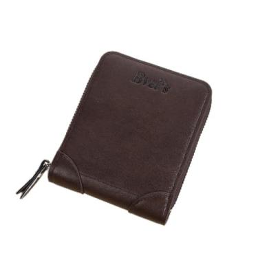Imagem de Carteira masculina dobrável com bloqueio de RFID e zíper para cartão de crédito, Marrom escuro, Clássico