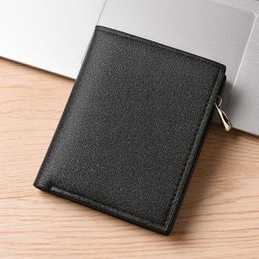 Imagem de Carteira curta masculina - estilos horizontal e vertical, 9 compartimentos para cartão com bolso com zíper, PU fino, 80 g, 11,5 x 9,5 cm (preto, café), Estilo vertical preto, Retrô