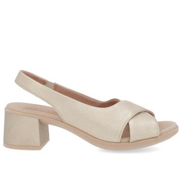 Imagem de Sandália Fem Usaflex Couro Salto Bloco Dourado UC0205004