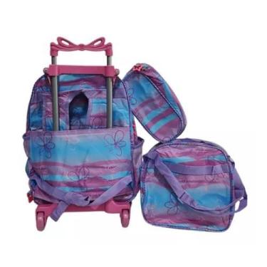 Imagem de Kit Mochila 3D Rodinha Infantil Lilás Escolar Feminina Estampa Desenho