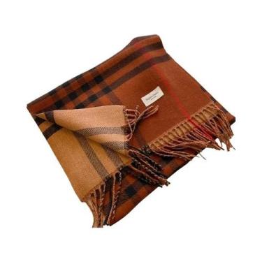 Imagem de Cachecol De Cashmere Xadrez Para Homens E Mulheres, Quente E Grosso, M